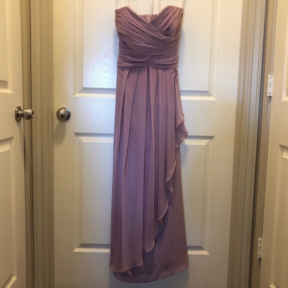 david's bridal strapless crinkle chiffon dress with cascade skirt